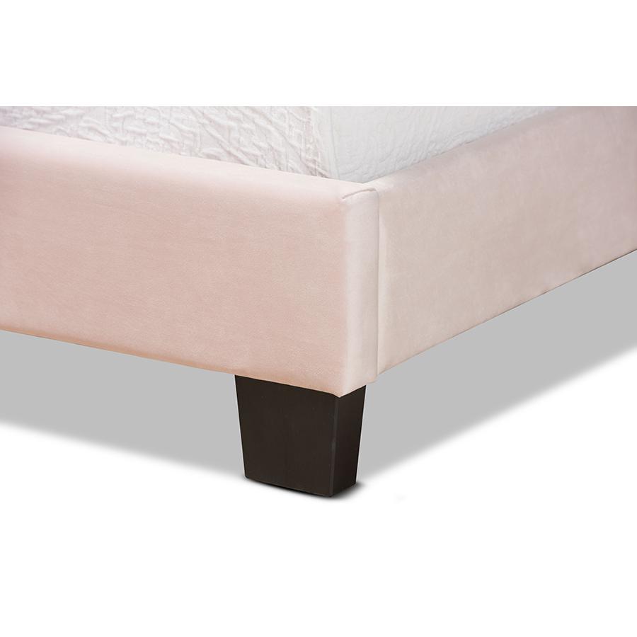 Glam Light Pink Velvet Fabric Upholstered Twin Size Panel Bed. Picture 5