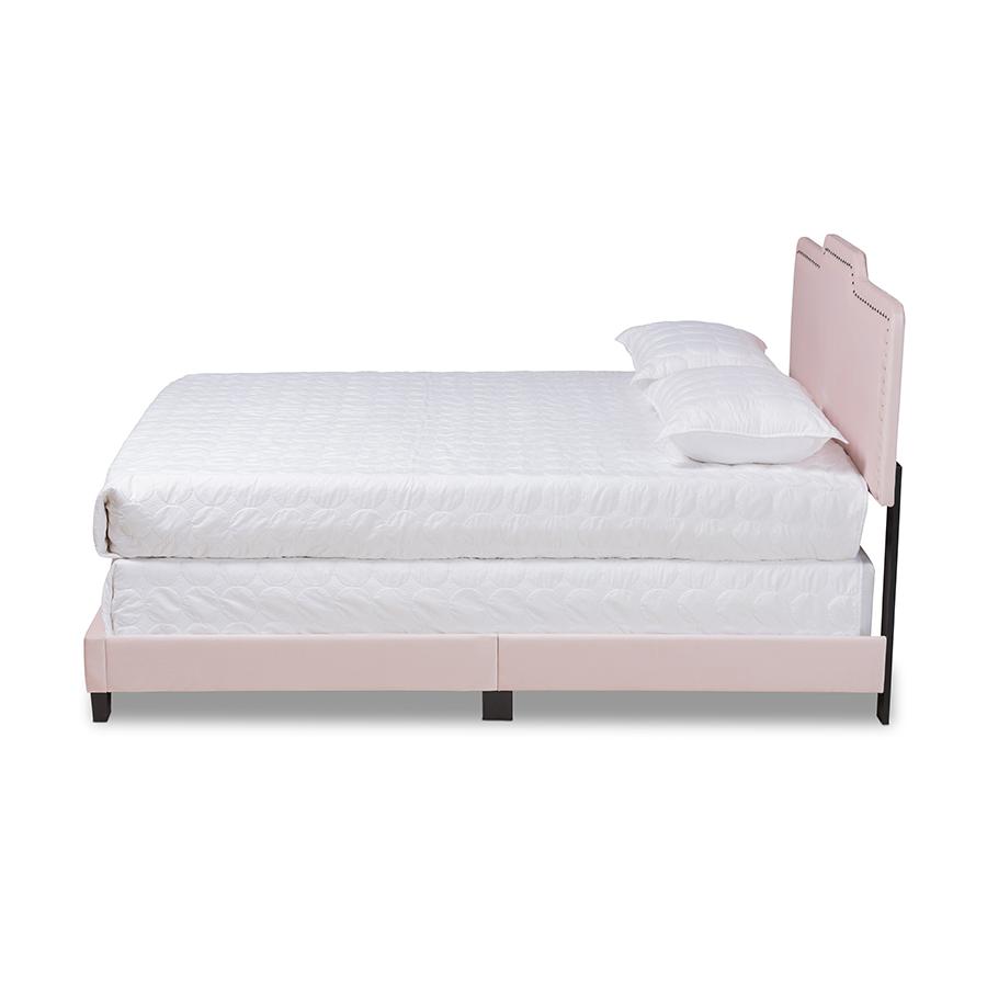 Glam Light Pink Velvet Fabric Upholstered Full Size Panel Bed. Picture 2