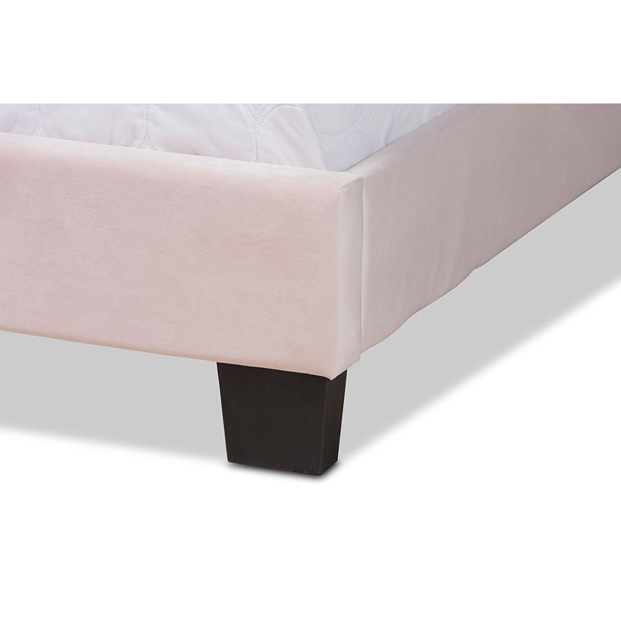 Glam Light Pink Velvet Fabric Upholstered Full Size Panel Bed. Picture 5