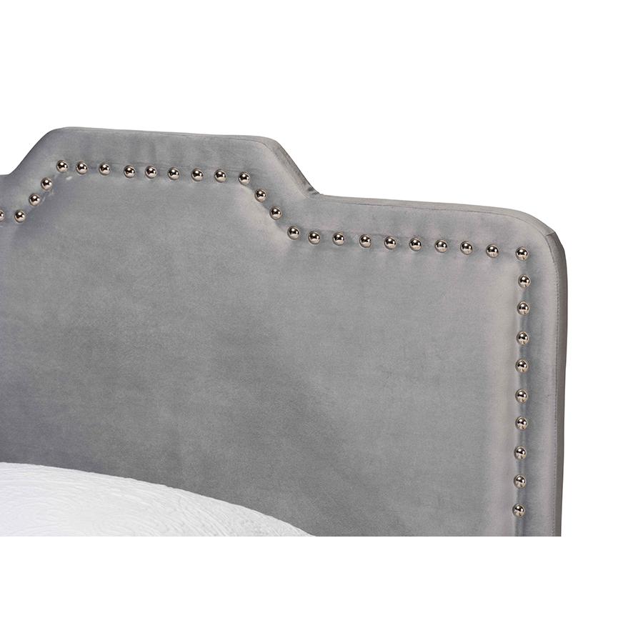 Glam Grey Velvet Fabric Upholstered Twin Size Panel Bed. Picture 4