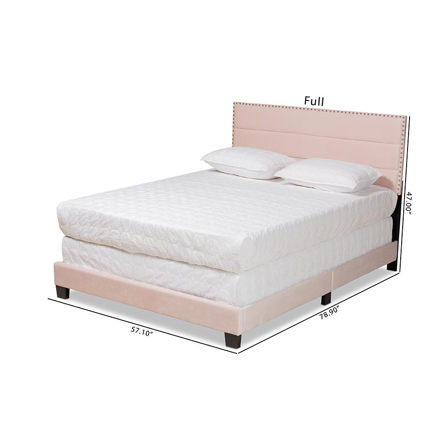 Glam Light Pink Velvet Fabric Upholstered Full Size Panel Bed. Picture 8