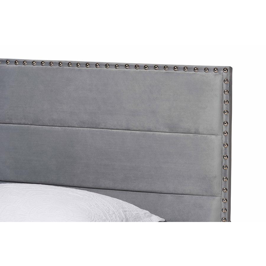 Glam Grey Velvet Fabric Upholstered Twin Size Panel Bed. Picture 4