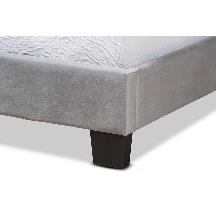 Glam Grey Velvet Fabric Upholstered Twin Size Panel Bed. Picture 5