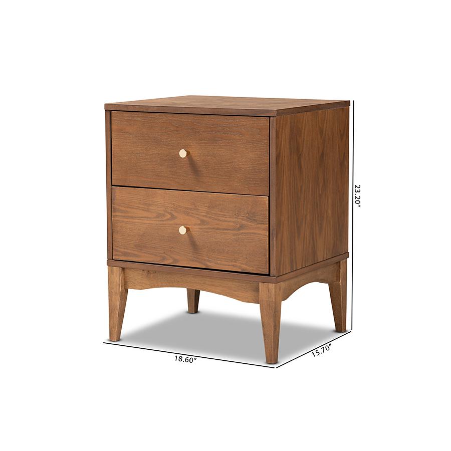 Landis Mid-Century Modern Ash Walnut Finished Wood 2-Drawer Nightstand. Picture 10