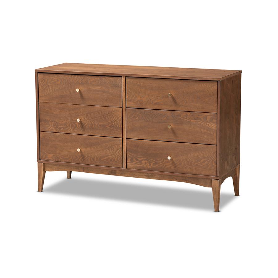 Landis Mid-Century Modern Ash Walnut Finished Wood 6-Drawer Dresser. Picture 1