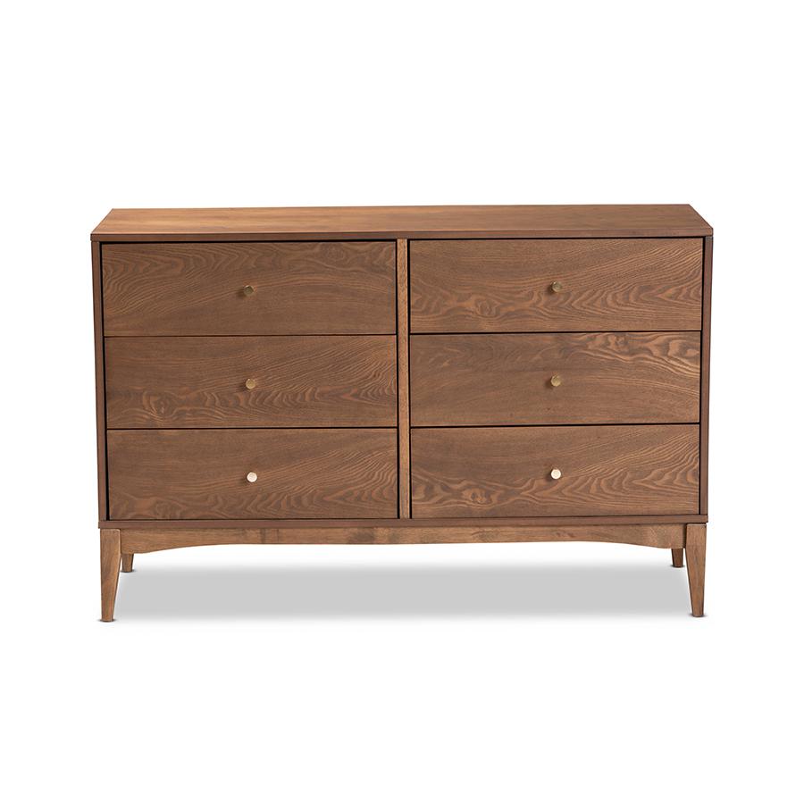 Landis Mid-Century Modern Ash Walnut Finished Wood 6-Drawer Dresser. Picture 3