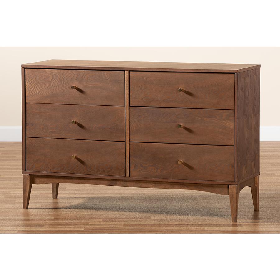 Landis Mid-Century Modern Ash Walnut Finished Wood 6-Drawer Dresser. Picture 9