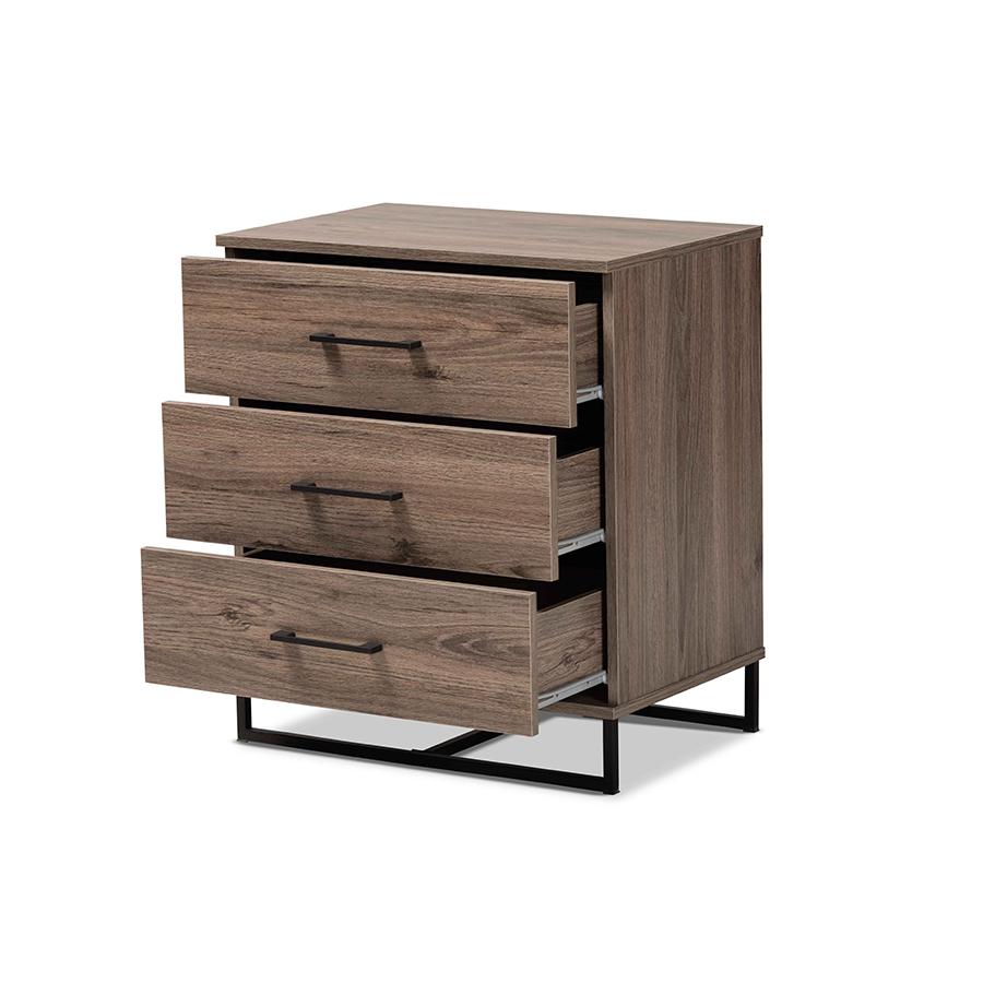 Daxton Modern and Contemporary Rustic Oak Finished Wood 3-Drawer Storage Chest. Picture 2