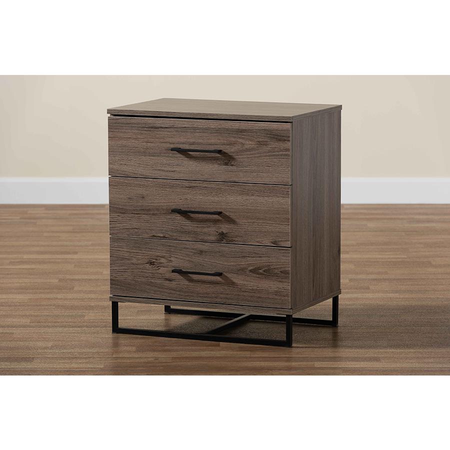 Daxton Modern and Contemporary Rustic Oak Finished Wood 3-Drawer Storage Chest. Picture 9