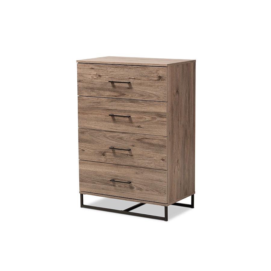 Baxton Studio Daxton Modern and Contemporary Rustic Oak Finished Wood 4-Drawer Storage Chest. Picture 2
