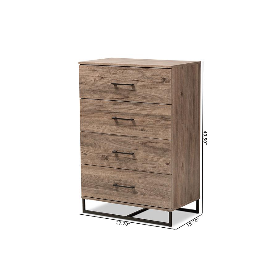 Baxton Studio Daxton Modern and Contemporary Rustic Oak Finished Wood 4-Drawer Storage Chest. Picture 11