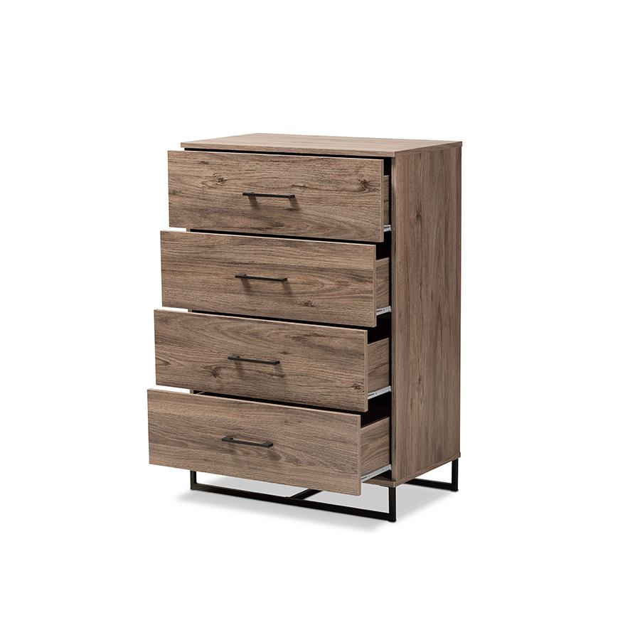 Baxton Studio Daxton Modern and Contemporary Rustic Oak Finished Wood 4-Drawer Storage Chest. Picture 3