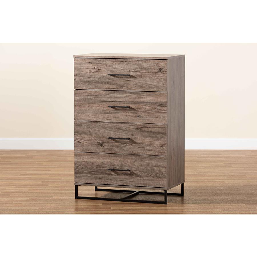 Baxton Studio Daxton Modern and Contemporary Rustic Oak Finished Wood 4-Drawer Storage Chest. Picture 10