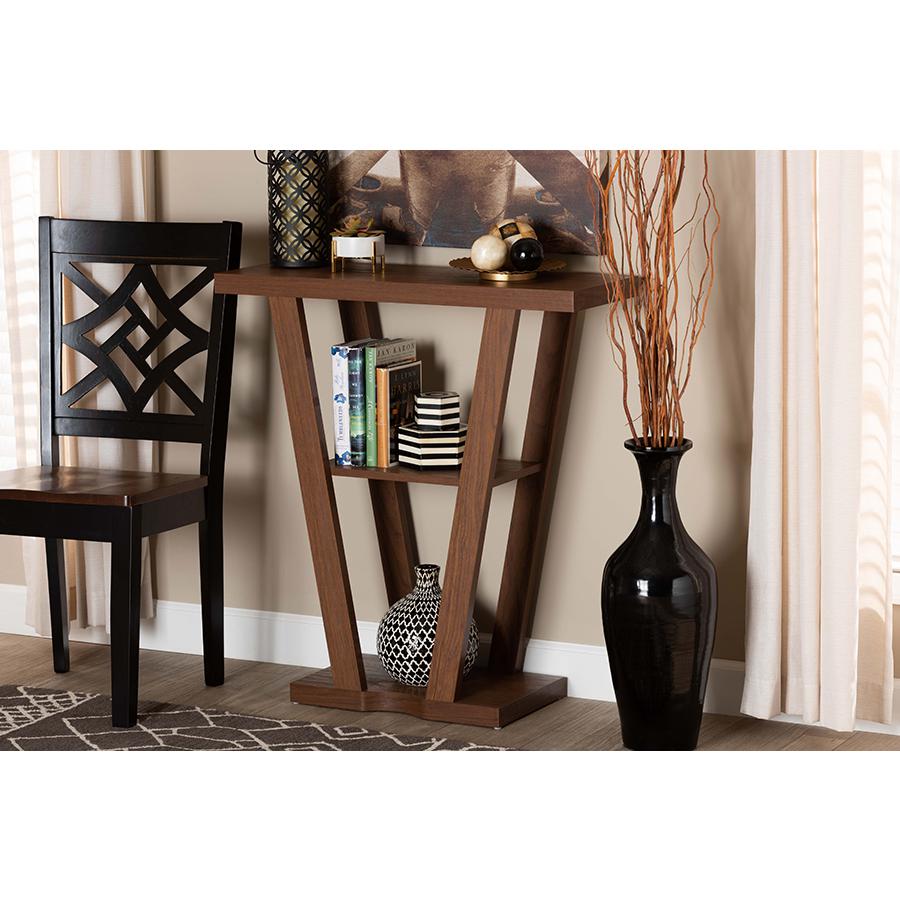 Boone Modern and Contemporary Walnut Brown Finished Wood Console Table. Picture 6