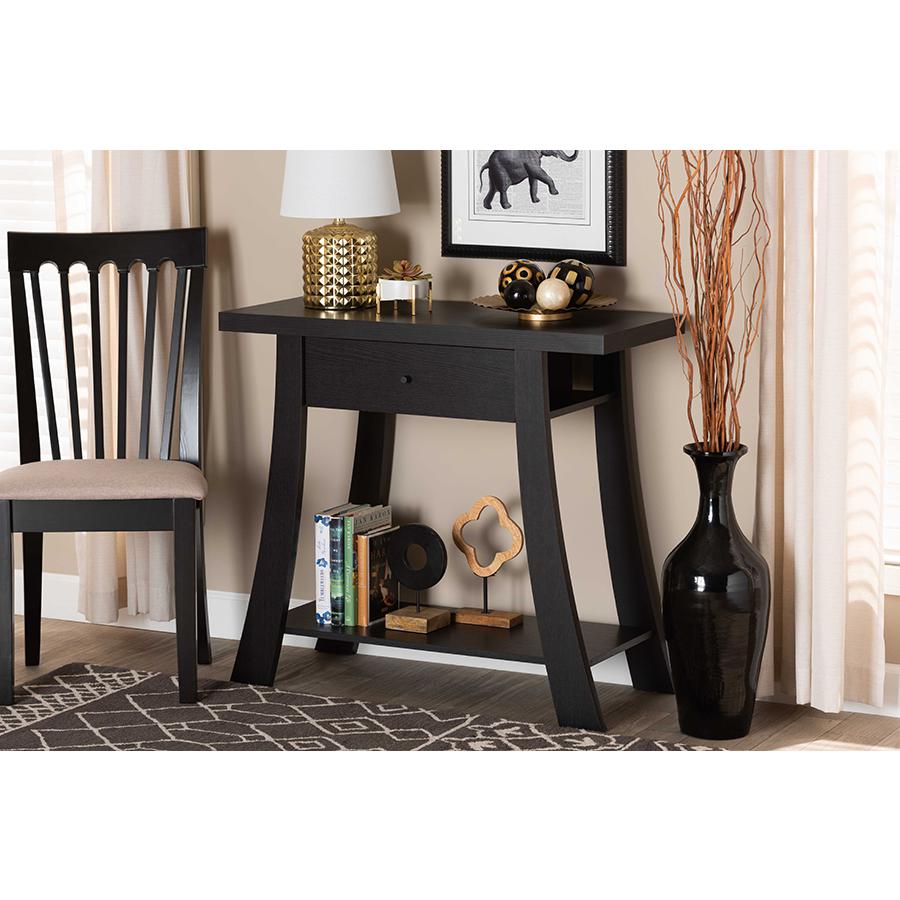 Herman Modern and Contemporary Dark Brown Finished Wood 1-Drawer Console Table. Picture 8