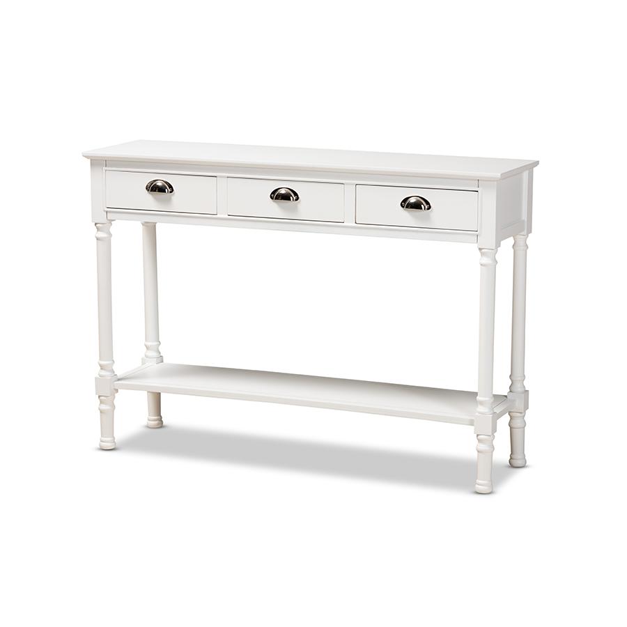 Garvey French Provincial White Finished Wood 3-Drawer Entryway Console Table. Picture 1