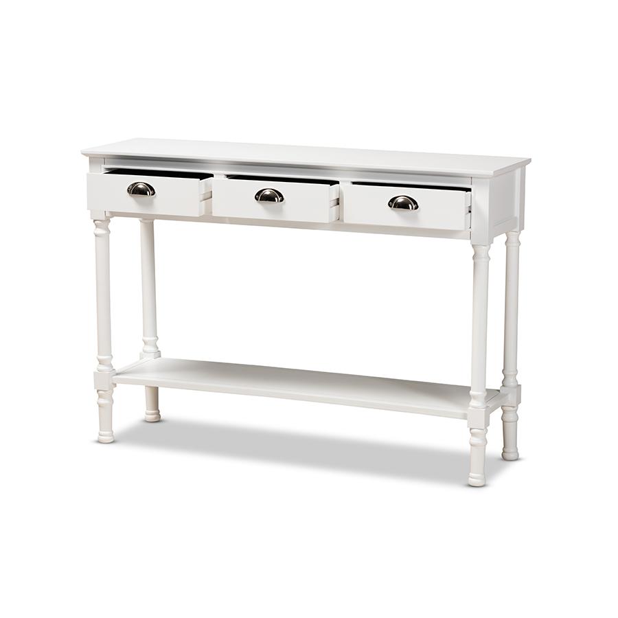 Garvey French Provincial White Finished Wood 3-Drawer Entryway Console Table. Picture 2