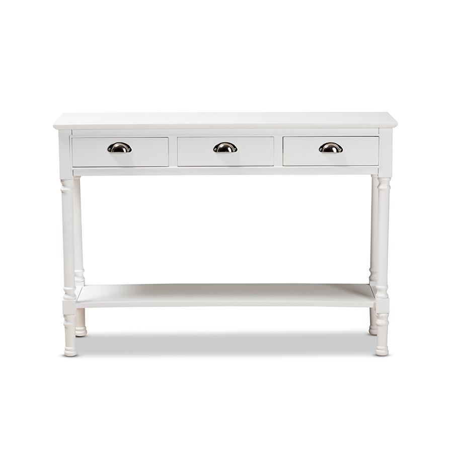 Garvey French Provincial White Finished Wood 3-Drawer Entryway Console Table. Picture 3