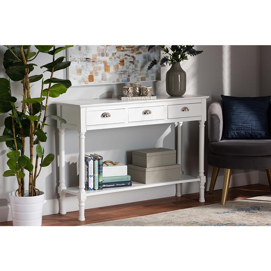 Garvey French Provincial White Finished Wood 3-Drawer Entryway Console Table. Picture 7