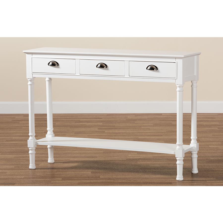 Garvey French Provincial White Finished Wood 3-Drawer Entryway Console Table. Picture 8