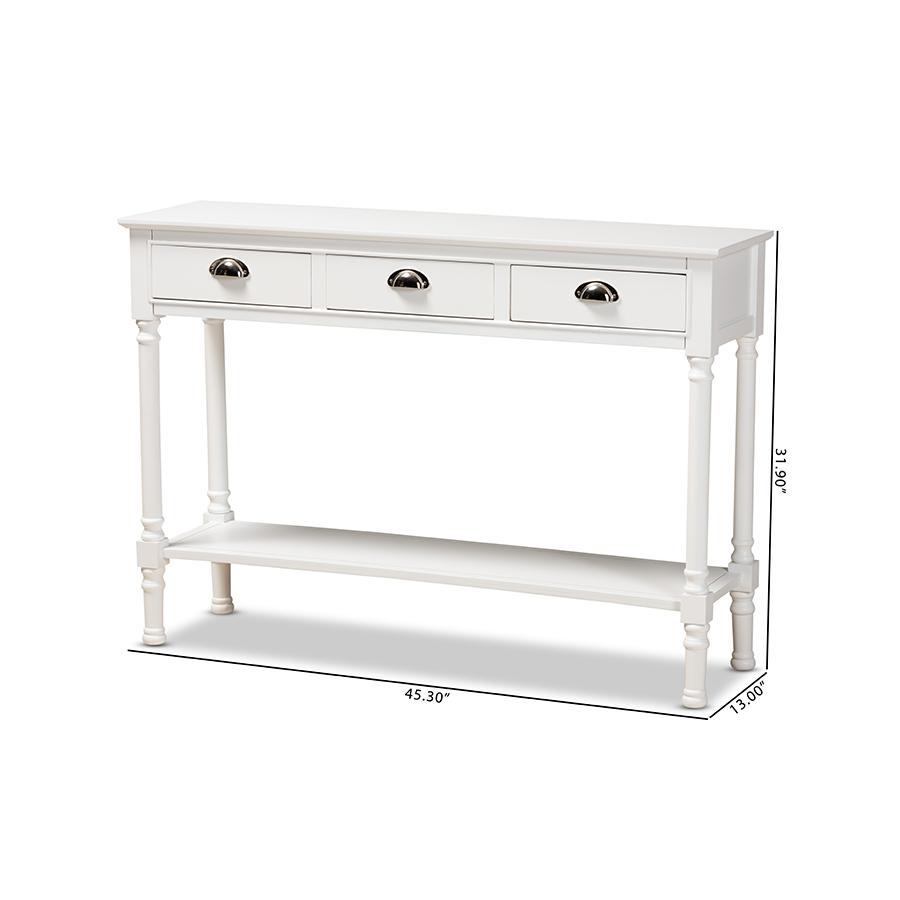 Garvey French Provincial White Finished Wood 3-Drawer Entryway Console Table. Picture 9