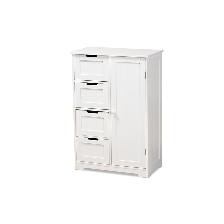 White Finished Wood 4-Drawer Bathroom Storage Cabinet. Picture 1