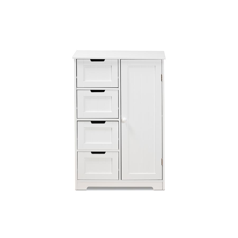 White Finished Wood 4-Drawer Bathroom Storage Cabinet. Picture 3