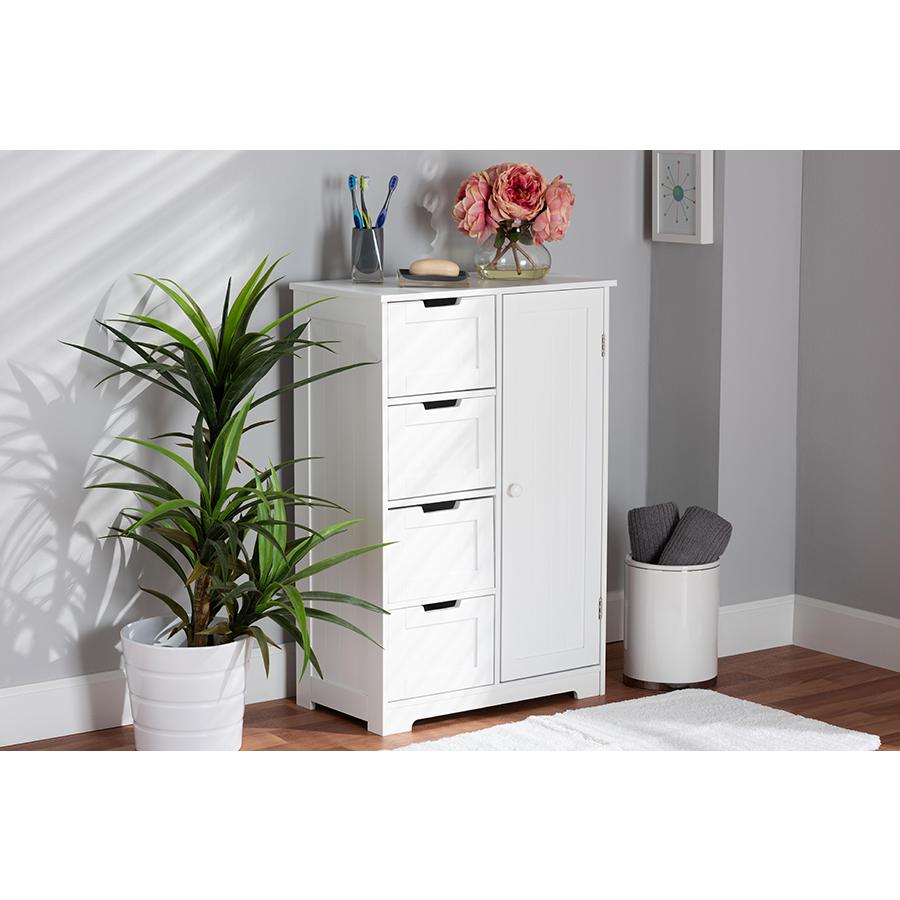 White Finished Wood 4-Drawer Bathroom Storage Cabinet. Picture 7