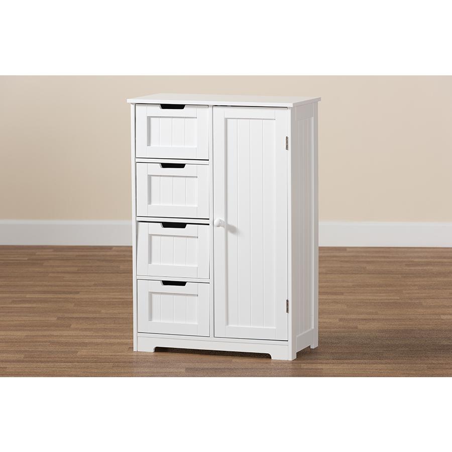 White Finished Wood 4-Drawer Bathroom Storage Cabinet. Picture 8