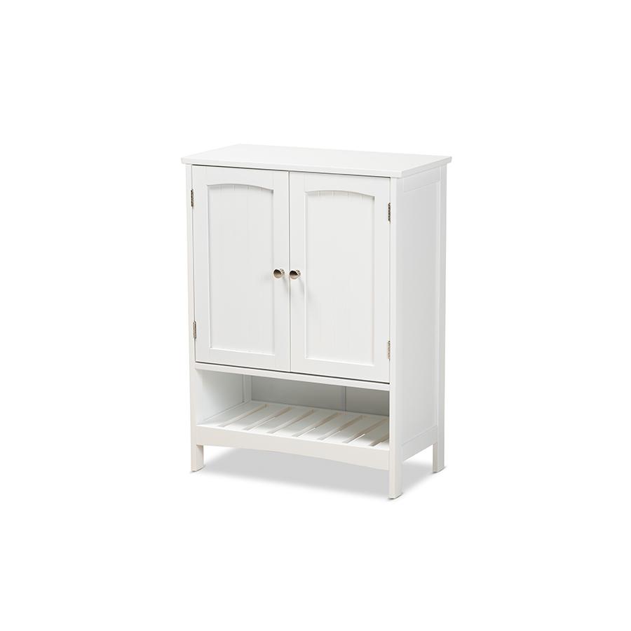 White Finished Wood 2-Door Bathroom Storage Cabinet. Picture 1