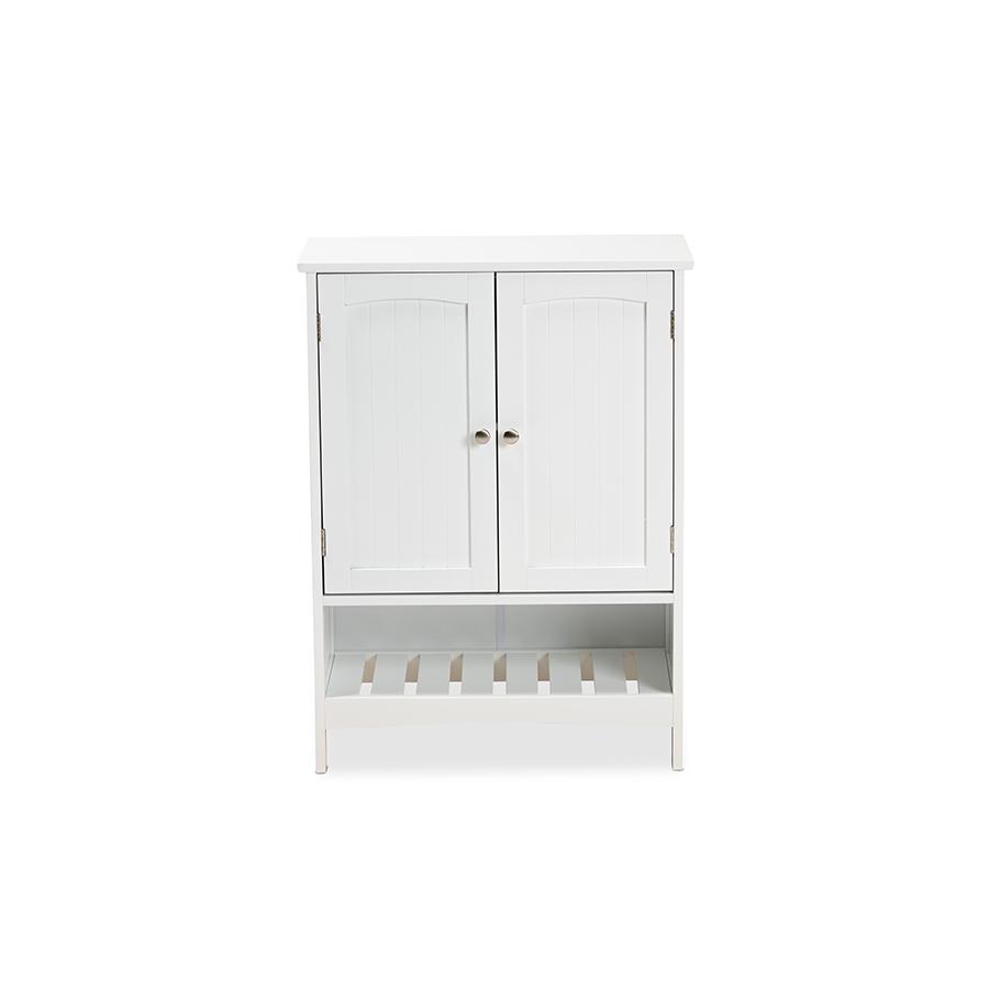 White Finished Wood 2-Door Bathroom Storage Cabinet. Picture 3