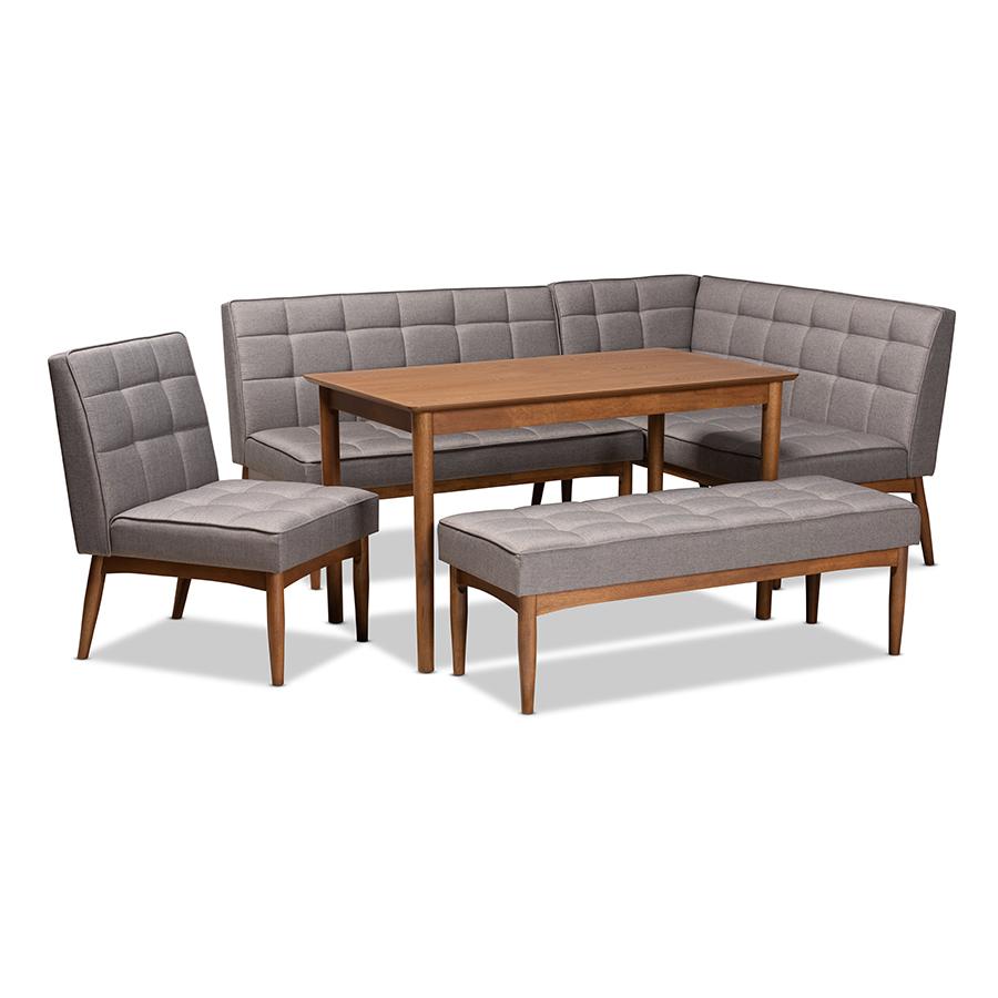 Grey Fabric Upholstered and Walnut Brown Finished Wood 5-Piece Dining Nook Set. Picture 1