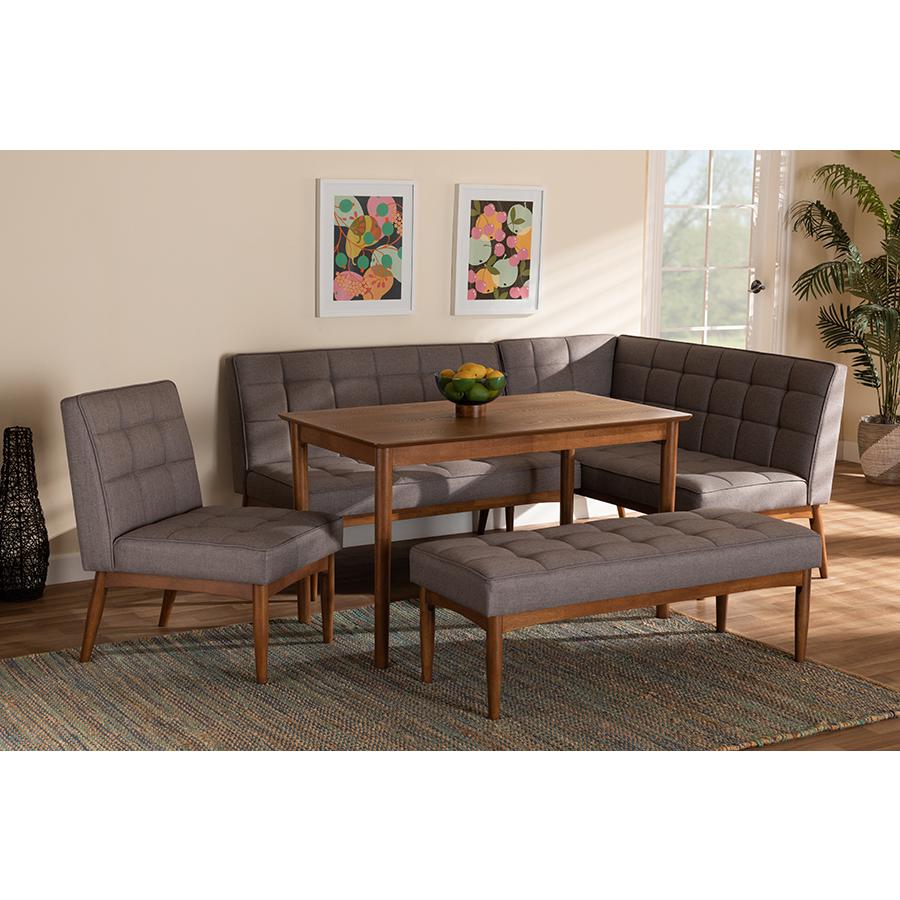 Grey Fabric Upholstered and Walnut Brown Finished Wood 5-Piece Dining Nook Set. Picture 10