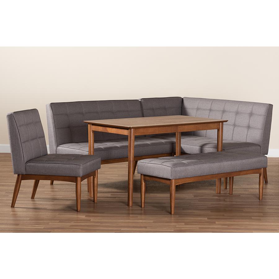 Grey Fabric Upholstered and Walnut Brown Finished Wood 5-Piece Dining Nook Set. Picture 11