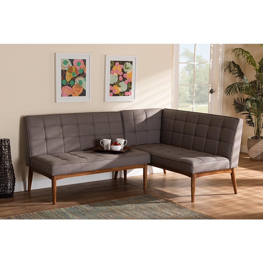 Walnut Brown Finished Wood 2-Piece Dining Nook Banquette Set. Picture 6