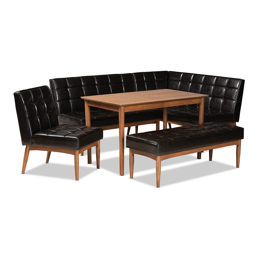 Leather Upholstered and Walnut Brown Finished Wood 5-Piece Dining Nook Set. Picture 1