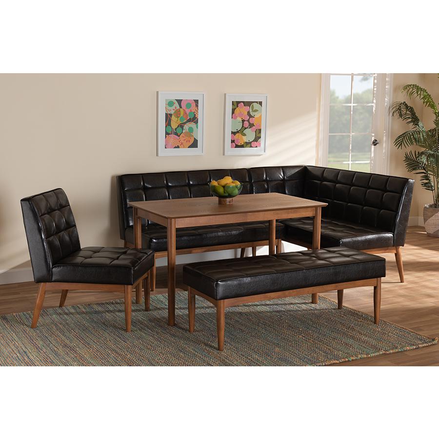 Leather Upholstered and Walnut Brown Finished Wood 5-Piece Dining Nook Set. Picture 10