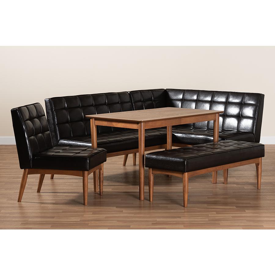 Leather Upholstered and Walnut Brown Finished Wood 5-Piece Dining Nook Set. Picture 11