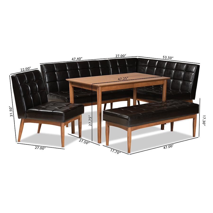 Leather Upholstered and Walnut Brown Finished Wood 5-Piece Dining Nook Set. Picture 12