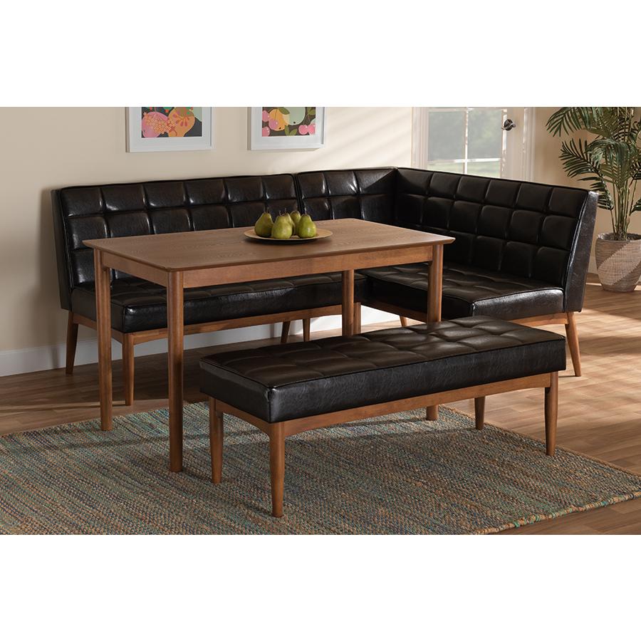 Leather Upholstered and Walnut Brown Finished Wood 4-Piece Dining Nook Set. Picture 9