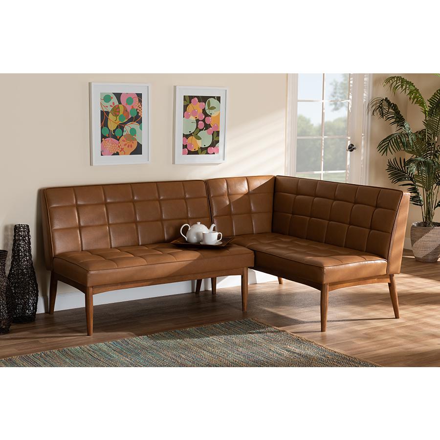 Upholstered and Walnut Brown Finished Wood 2-Piece Dining Nook Banquette Set. Picture 6