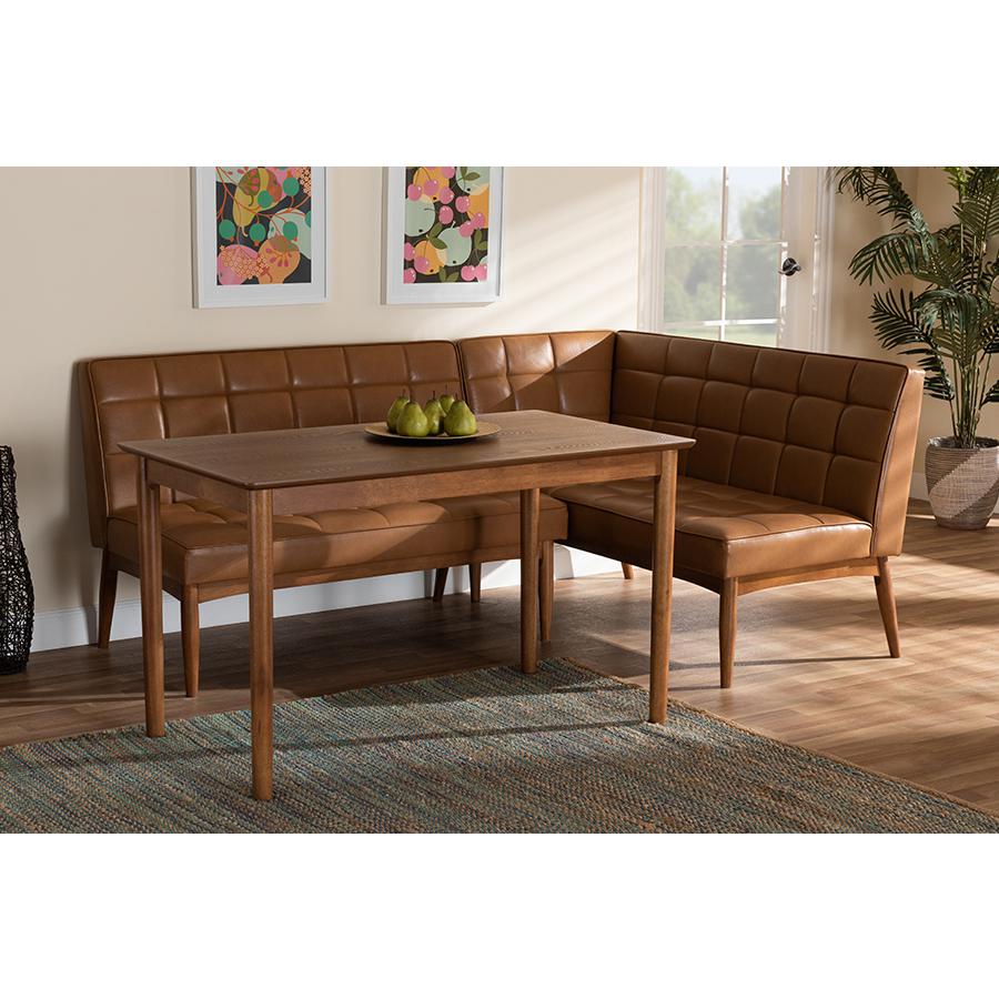 Leather Upholstered and Walnut Brown Finished Wood 3-Piece Dining Nook Set. Picture 8