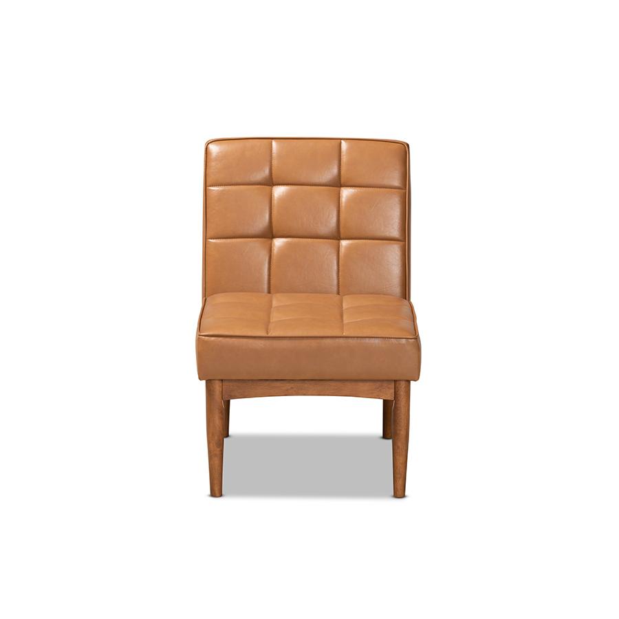 Baxton Studio Sanford Mid-Century Modern Tan Faux Leather Upholstered and Walnut Brown Finished Wood Dining Chair. Picture 2