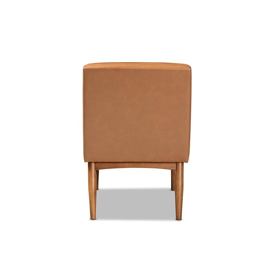 Baxton Studio Sanford Mid-Century Modern Tan Faux Leather Upholstered and Walnut Brown Finished Wood Dining Chair. Picture 4