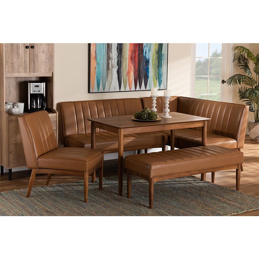 Leather Upholstered and Walnut Brown Finished Wood 5-Piece Dining Nook Set. Picture 10