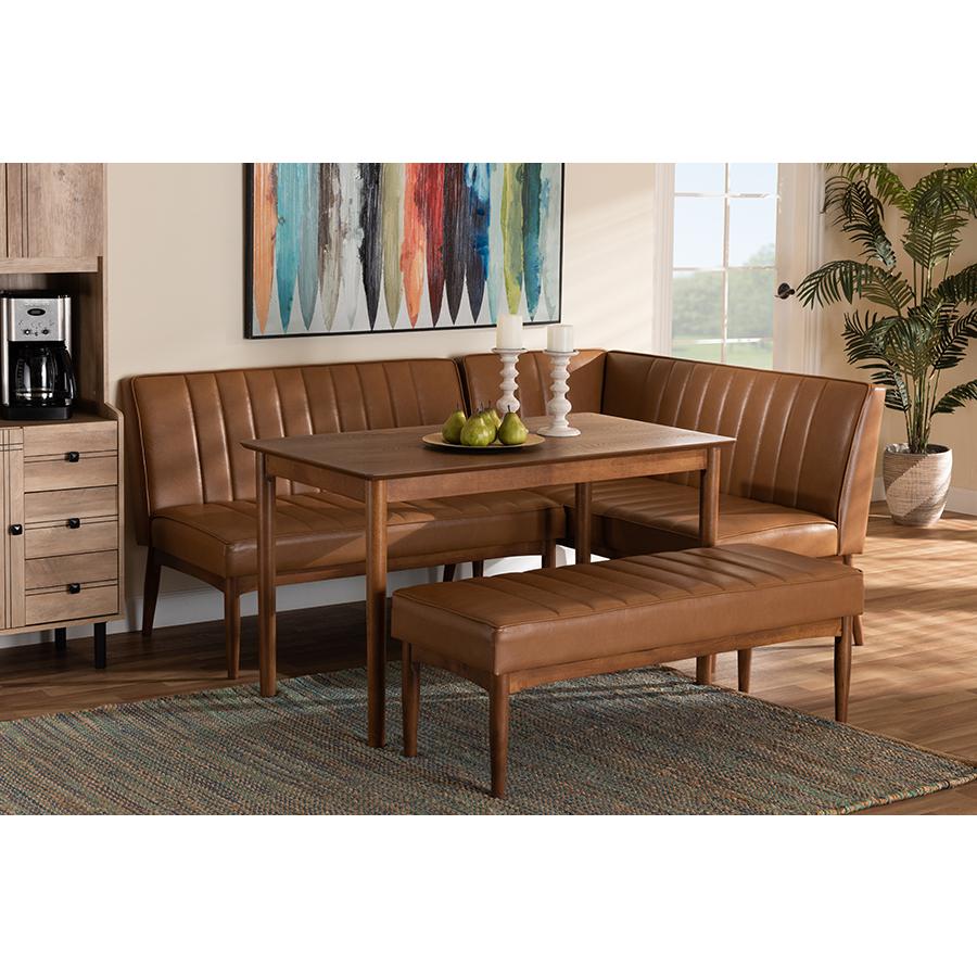 Leather Upholstered and Walnut Brown Finished Wood 4-Piece Dining Nook Set. Picture 9