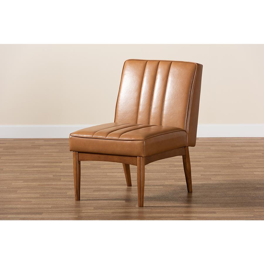 Leather Upholstered and Walnut Brown Finished Wood Dining Chair. Picture 8