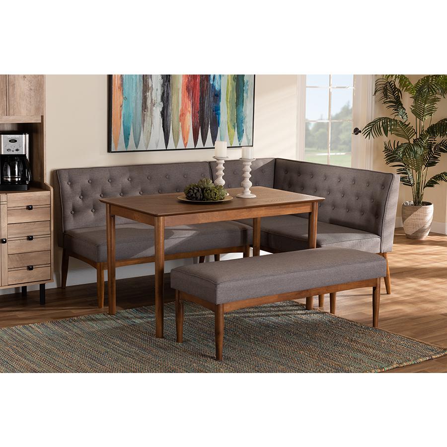 Grey Fabric Upholstered and Walnut Brown Finished Wood 4-Piece Dining Nook Set. Picture 9