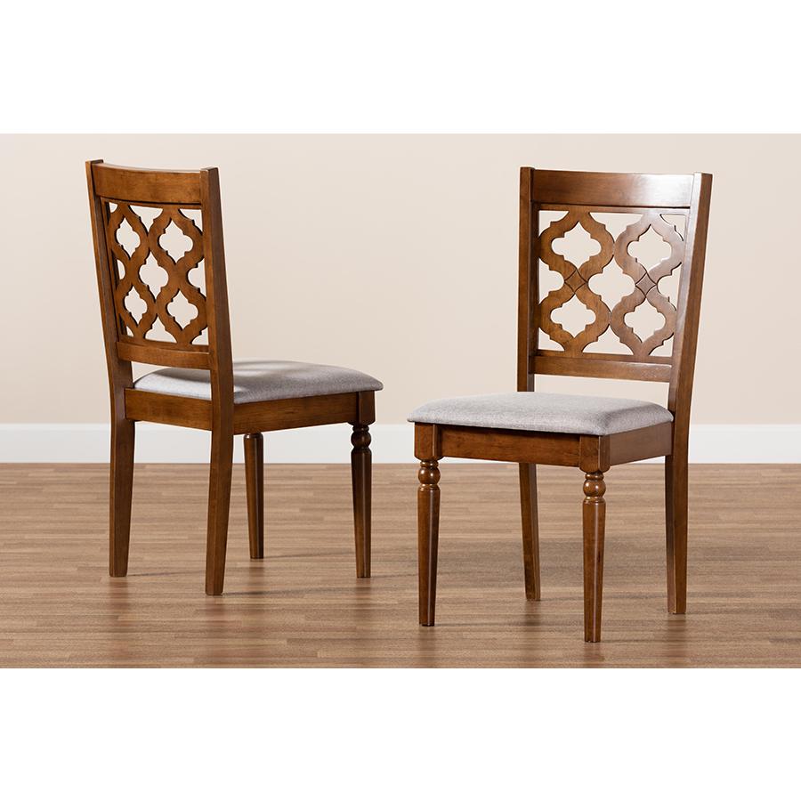 Grey Fabric Upholstered and Walnut Brown Finished Wood 2-Piece Dining Chair Set. Picture 7
