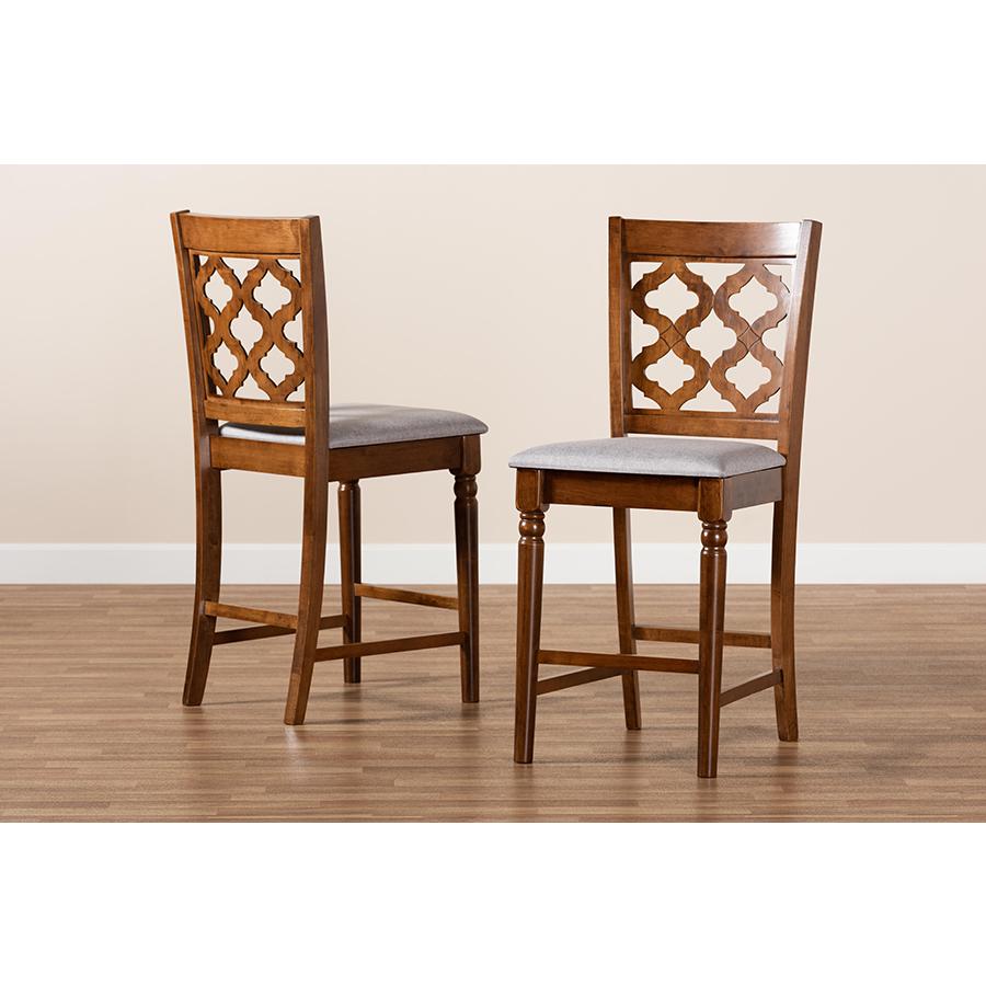 Walnut Brown Finished Wood 2-Piece Counter Stool Set. Picture 7